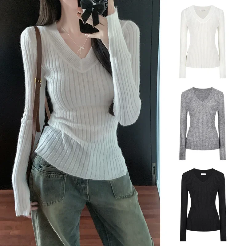 Elegant Petite Casual Long Sleeve Knitted Top For Women Early Autumn Gentle Styles Slimming Smooths Your Silhouette Base Layer T