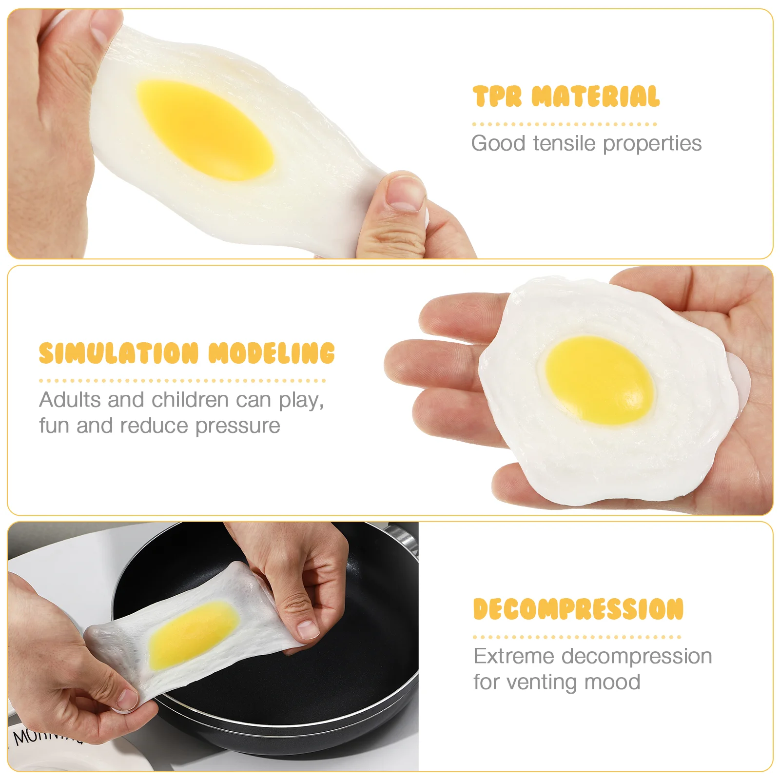 3 Pcs Fake Food Realistic Eggs Decompression Toy Pressure Relief Squeeze Artificial for Adults