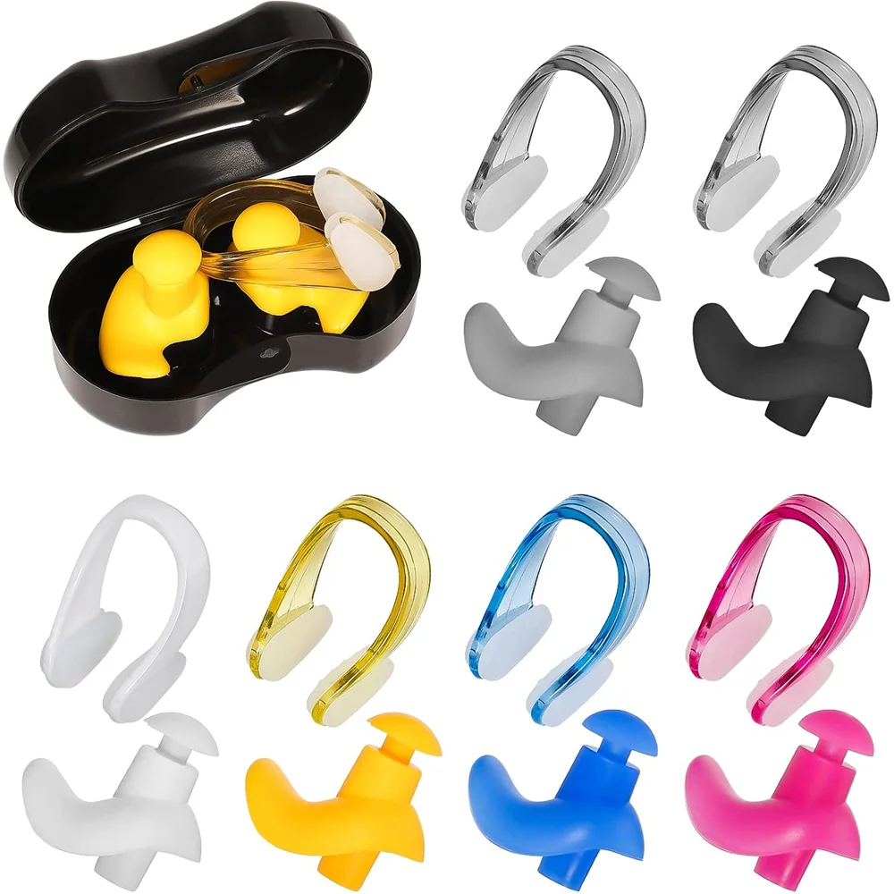 Swimming Nose Clip Ear Plug Set W/ Box Environmental Soft Silicone NoseClip & EarPlugs for Kids Adults Beginner Swimming Diving