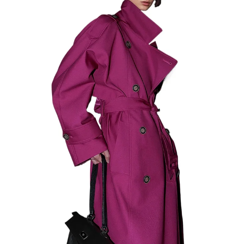 2026 الرجعية مزاجه البريطاني التنقل مزدوجة الصدر متوسطة وطويلة خندق معطف المرأة أوائل الربيع جديد الدانتيل متابعة معطف خندق