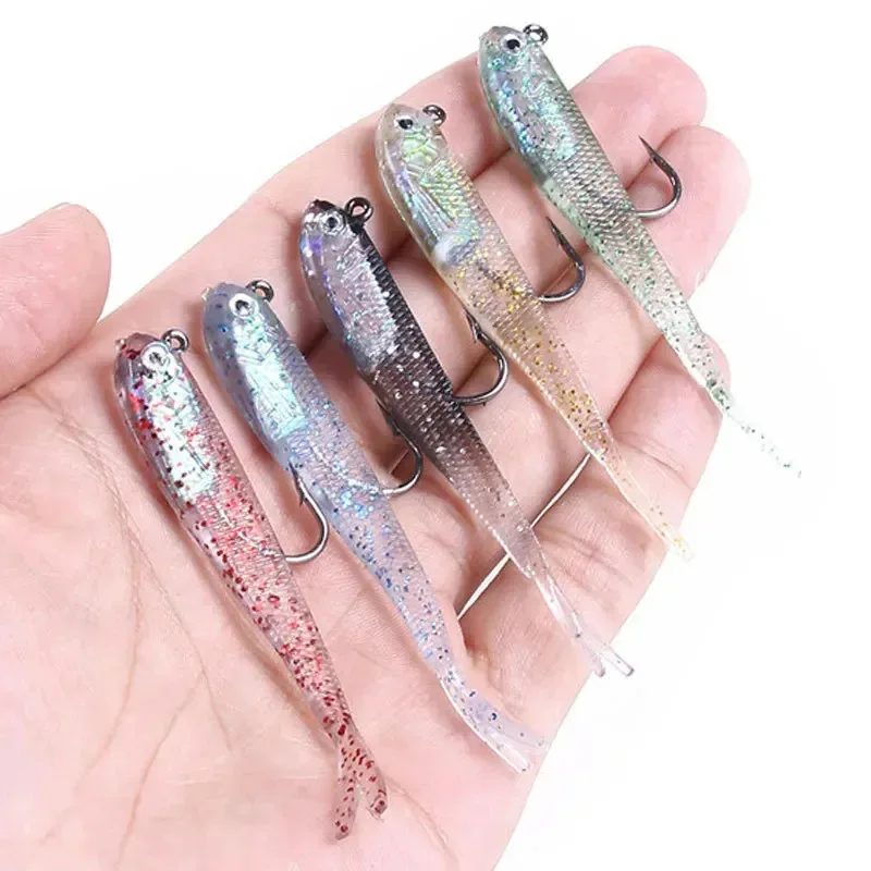 5-30Pcs Soft Lure 7cm/6g Split Tail Lead Fish Swimbaits with Hooks Silicone Artificial Fishing Bait for Saltwater