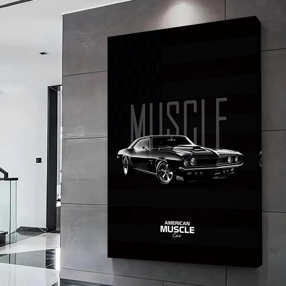 American Muscle Car Black and White Printing Poster Custom Pictures Wall Art Canvas Painting Gift for Living Room Decoration