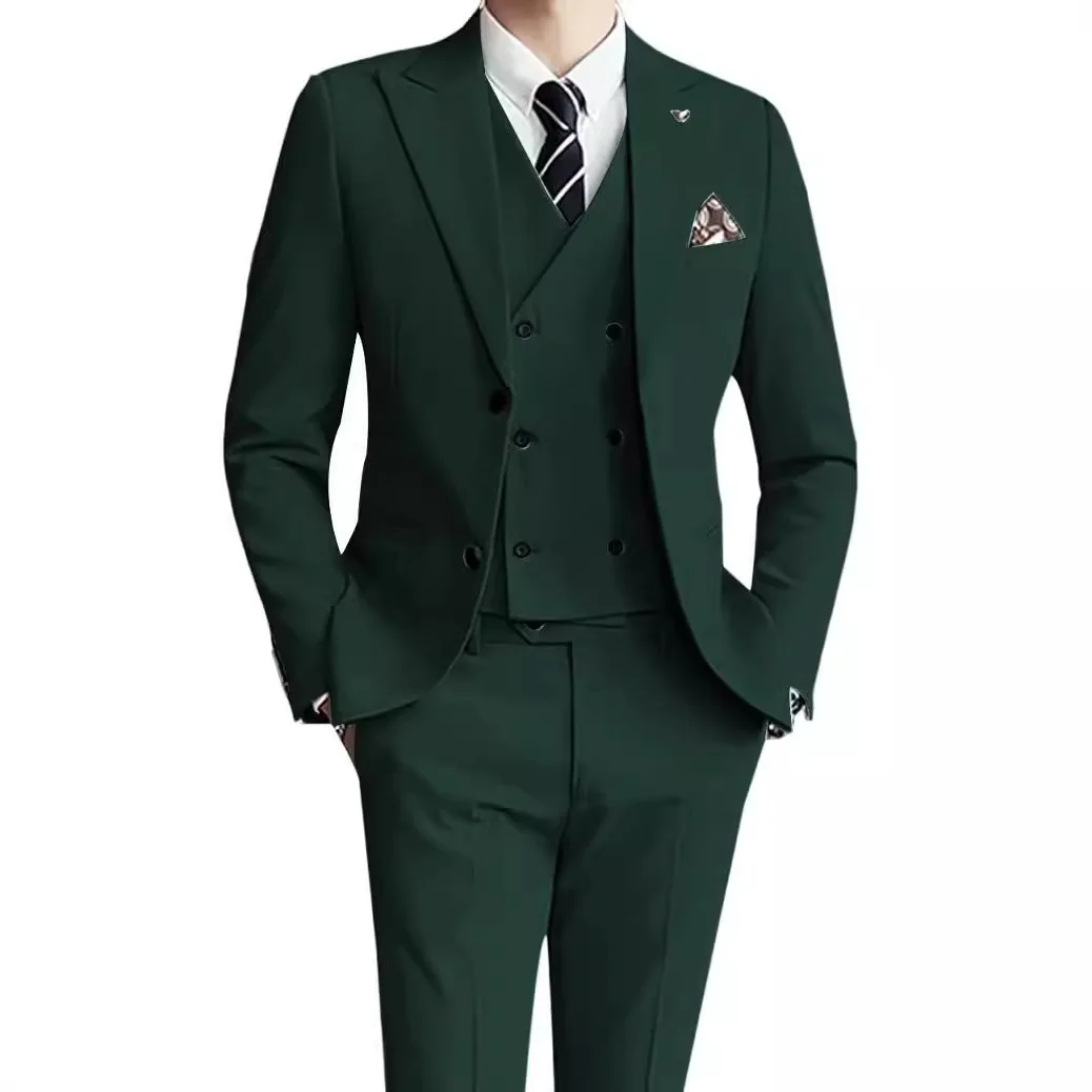 Men's Mixed Color Three-piece Set Wedding Dress Suit Vest Pant