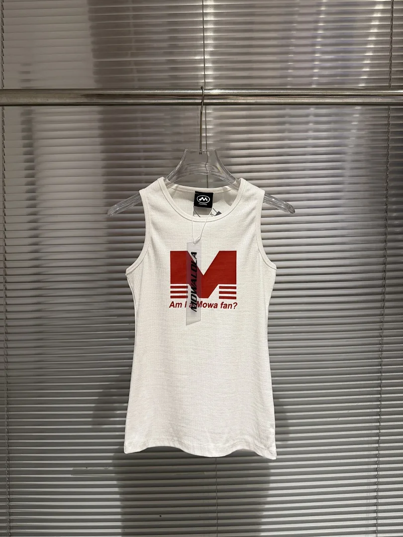 24ss M Logo Printed Women Men Am I a Mowa fan Vest Sleeveless T shirt Casual Cotton Summer Unisex Slim Vest
