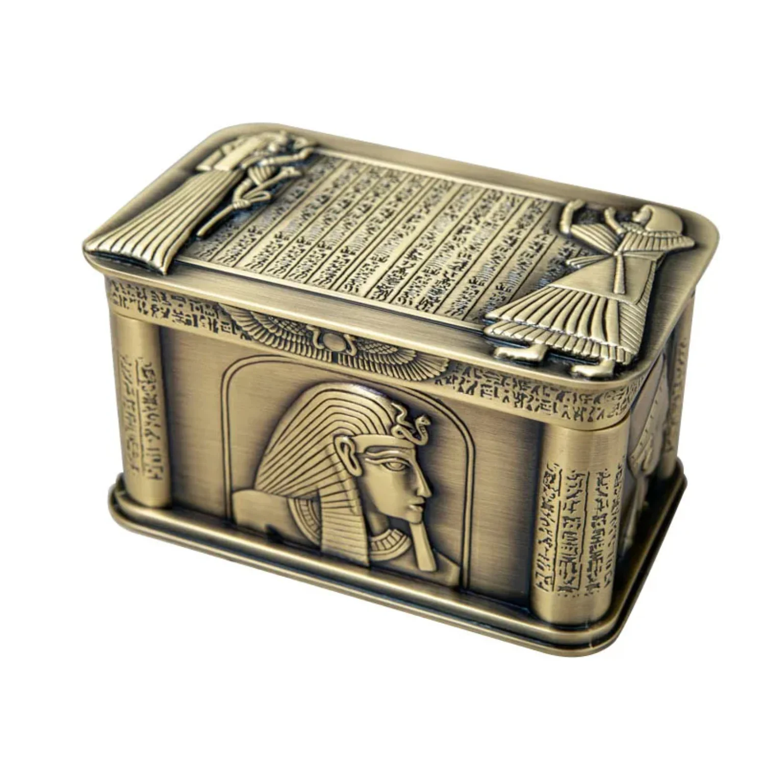 

Vintage Egypt Pharaoh Metal Relief Jewelry Box Egyptian Gift Case Art Craft Decoration Organizer Casket Chest