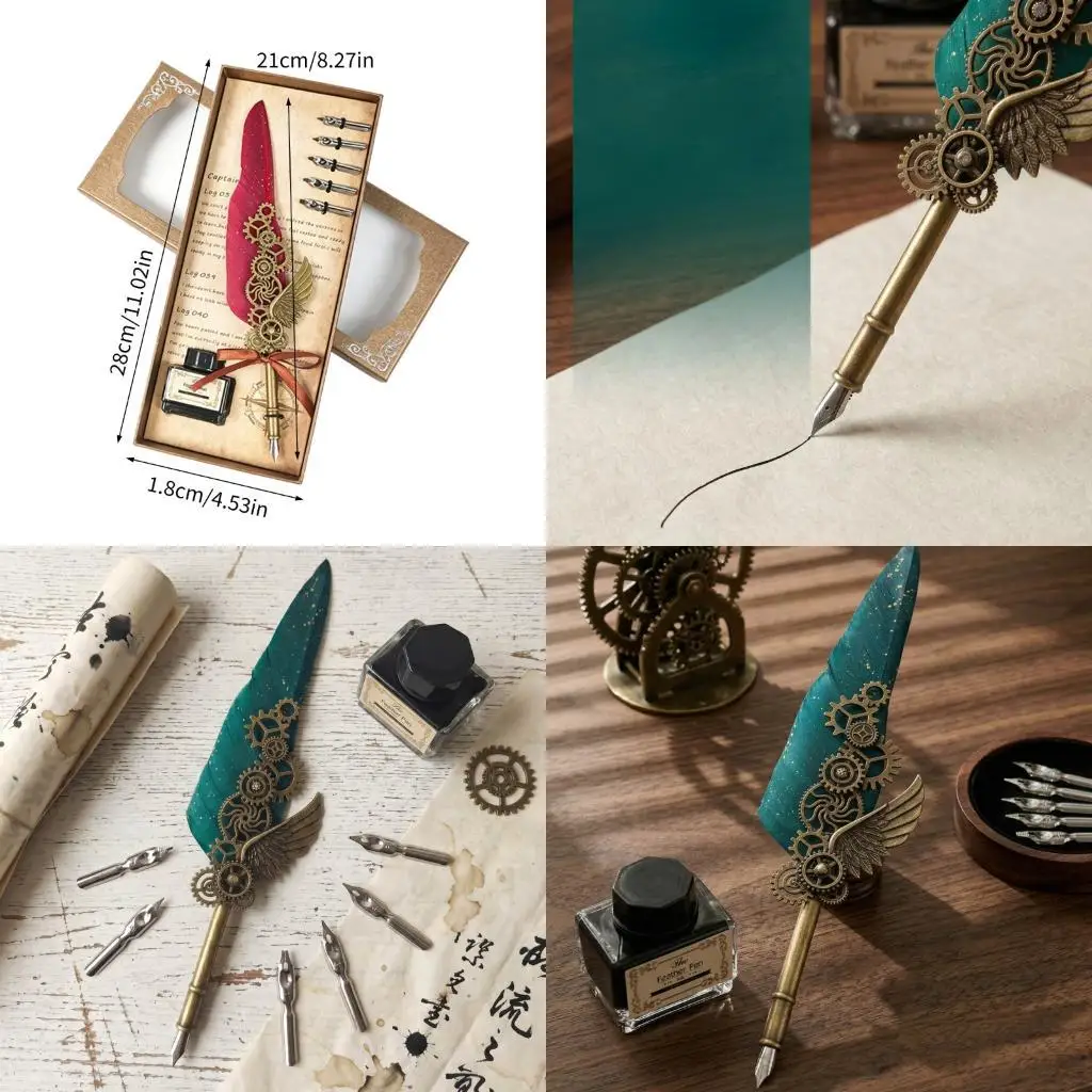 

Fountain Pen Gift Set Retro Quill Pen With Multiple Nib And Refill Inks D2RC