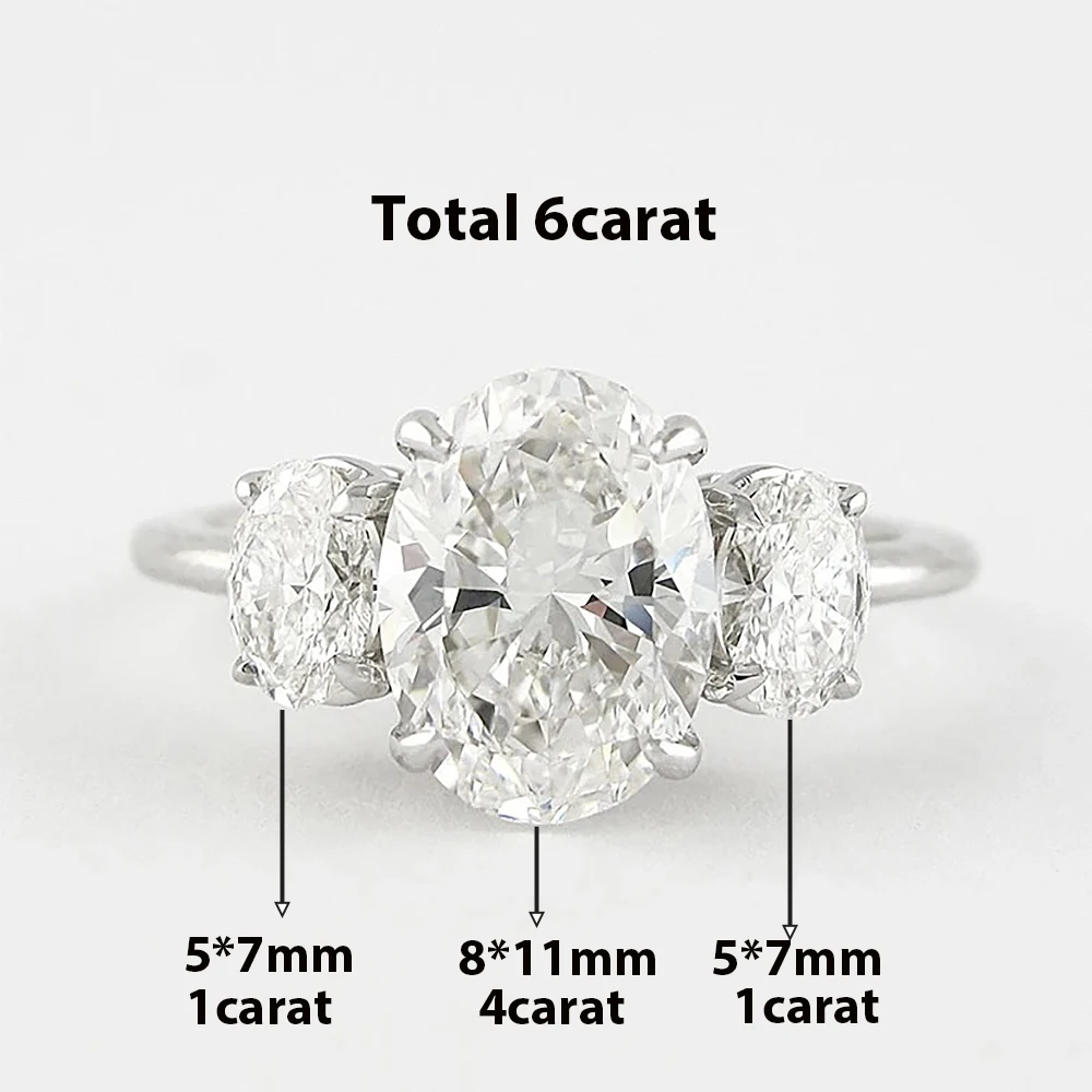 3/6cttw Real Moissanite Engagement Ring with Certificate 3-Stone Oval Cut Diamond Wedding Ring for Women 925 Silver Fine Jewelry