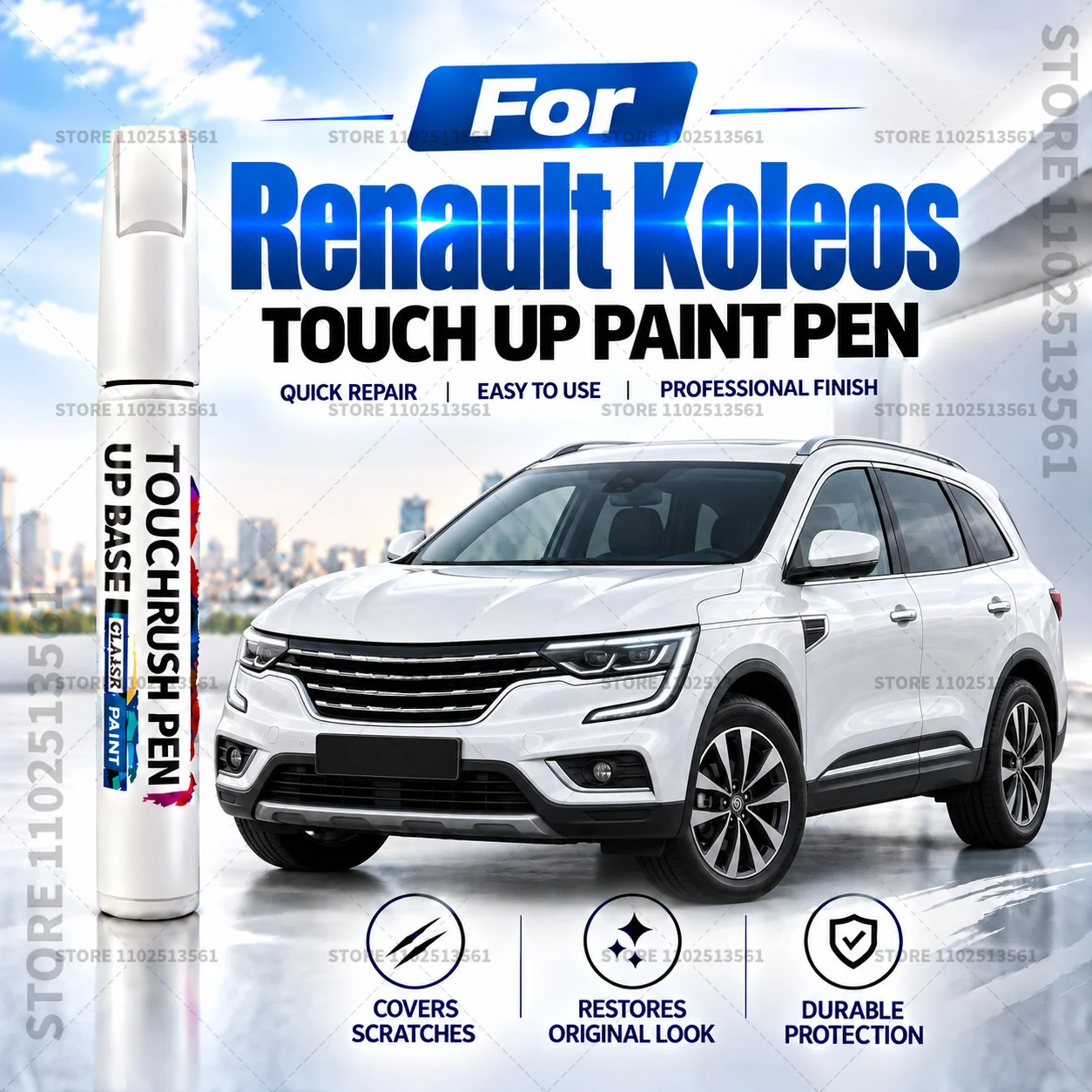 For Renault Koleos White Black Car Scratch Remover Paint Pen Touch Up Marker for Auto Body Repair Door Bumper Fender Accessories