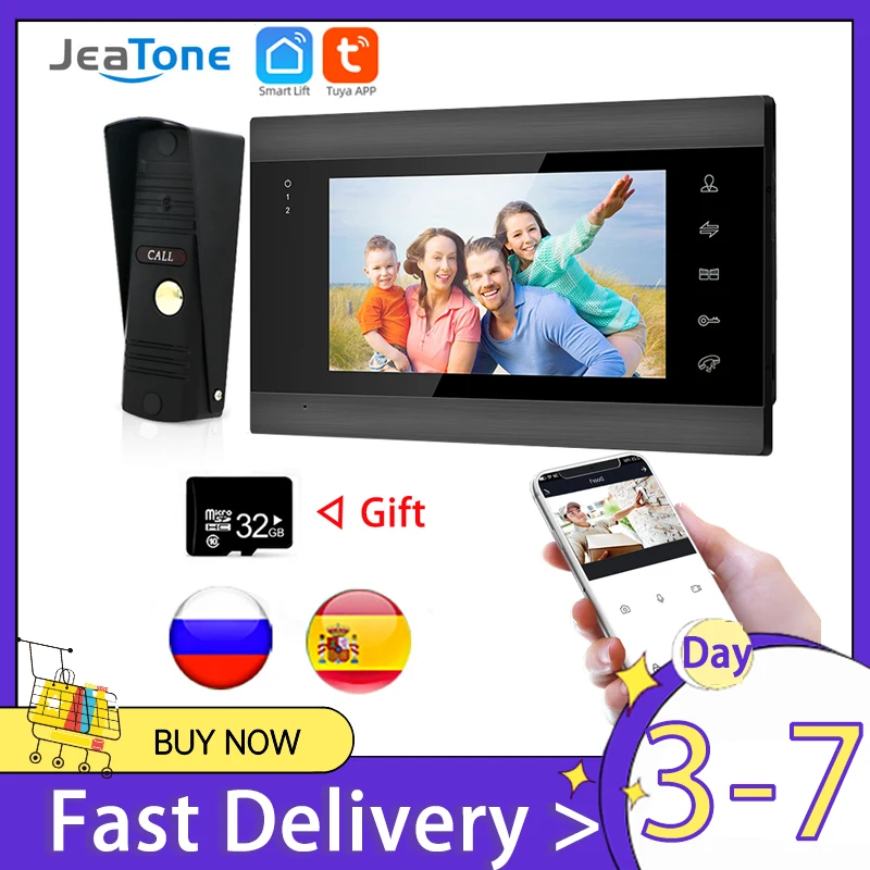 Jeatone 7Inch Wireless Wifi Video Intercom System with 720P Waterproof Door Phone Camera,Support Recording / Snapshot Doorbell