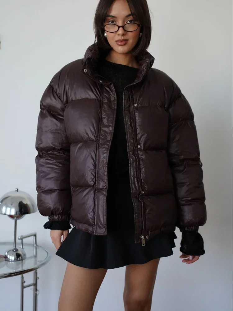 2024 Vintage Brown Winter Women Warm Waterproof Down Jackets Fashion Full Sleeve Zipper Short Coats New Daily Commute Outerwears