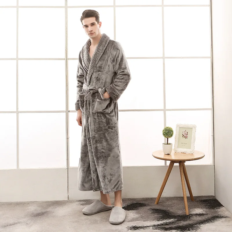 2024 Winter Keep Warm Robe Men NEW Solid Flannel Bath Robe Unisex Couples Lovers Sleepwear Plus Size Bathrobe Nightwear