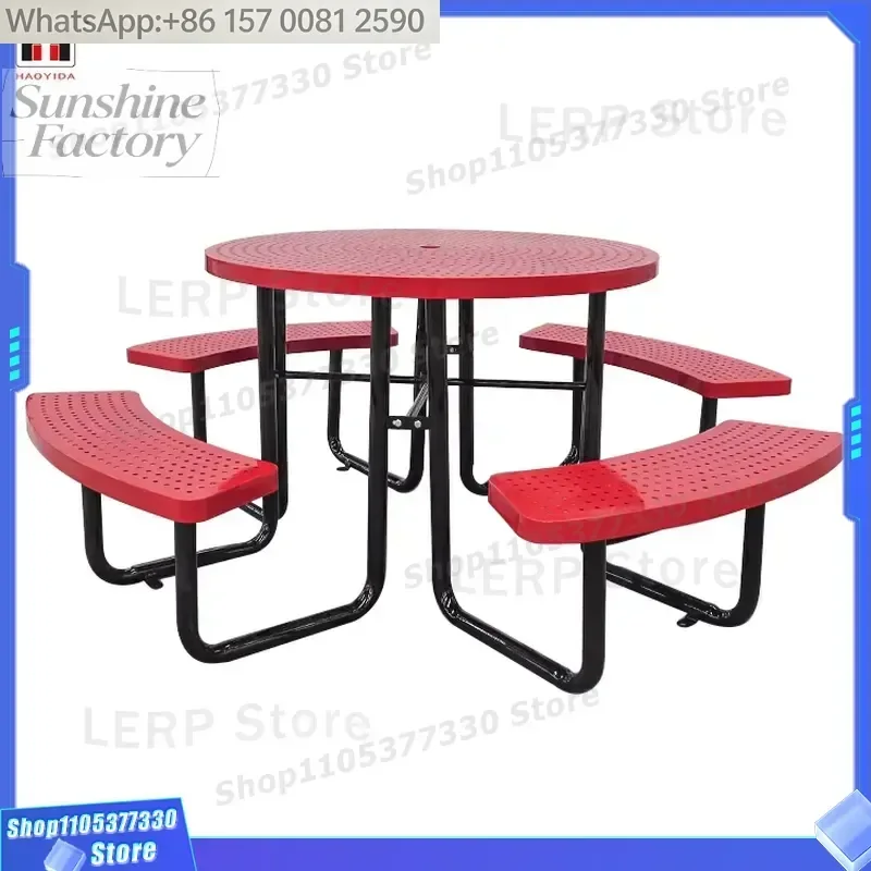 Outdoor Furniture Expanded Metal Commercial Picnic Tables Metal Steel Restaurant Outside Table and Chair Set