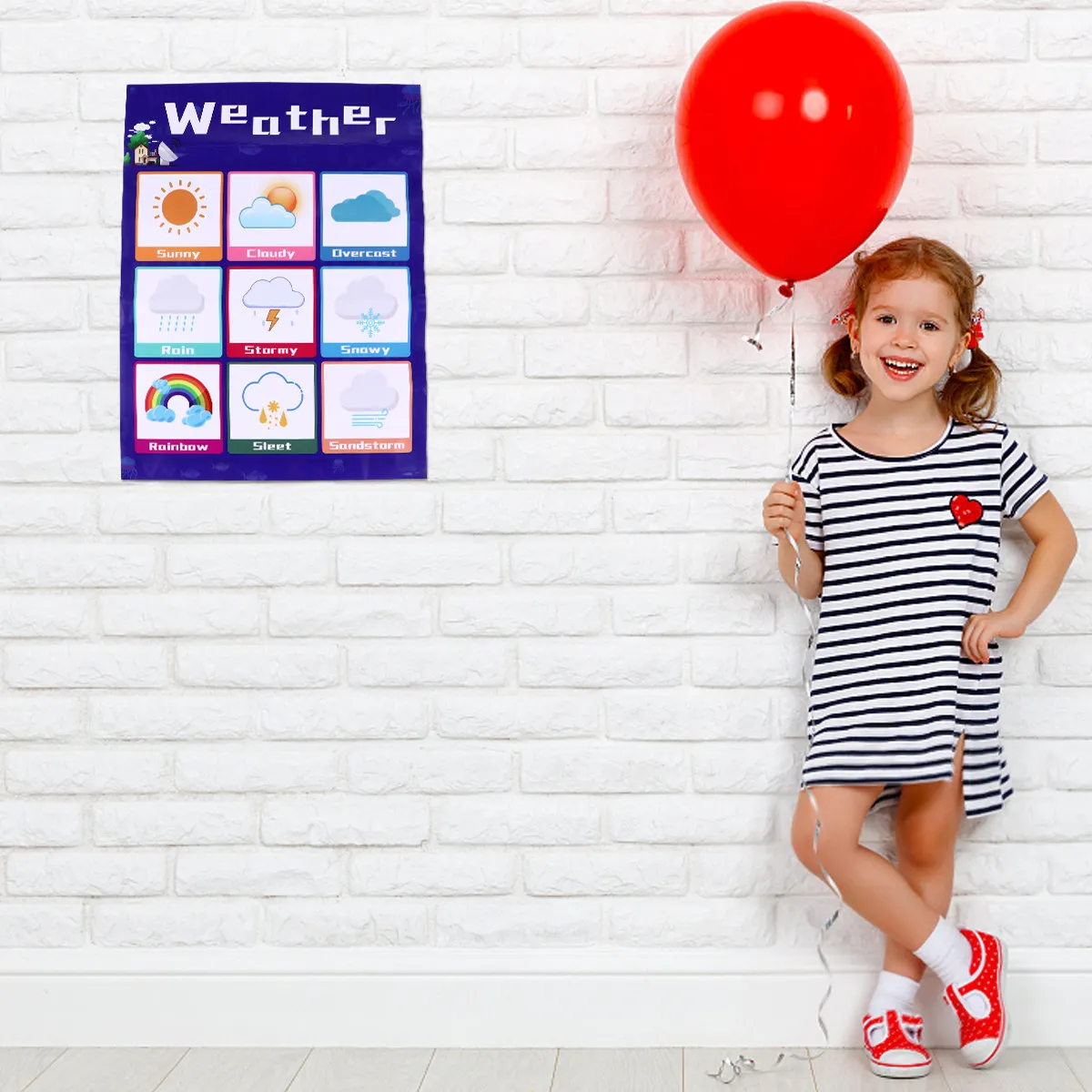 1Pcs Educational Chart Nursery Weather Poster Clear Pattern Learning Wall Decor Fun Classroom Chart