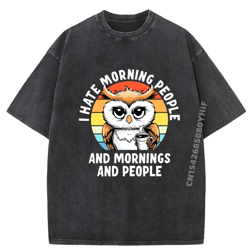 

Футболка с рисунком «Сова, я ненавижу утро, люди, утро и люди», хлопковая мужская одежда, забавная стираная рубашка