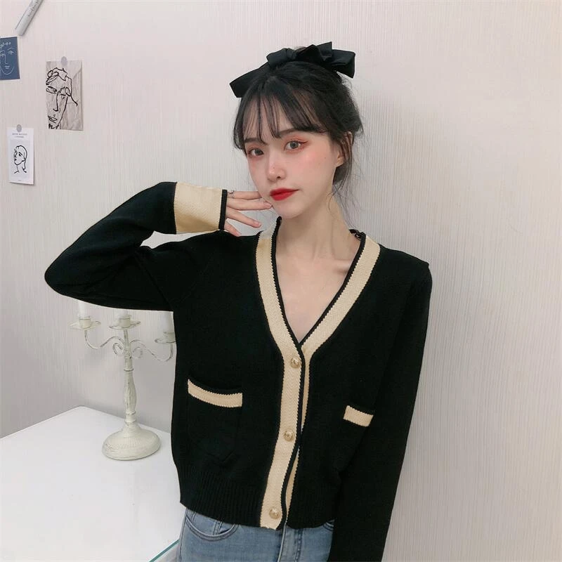 Women Ribbed Cardigan Side Pockets V Neck Knitwear Loose Fit Casual Style Outfit Long Sleeve Tops