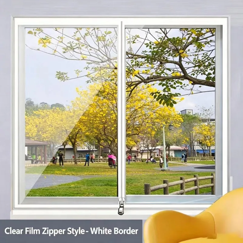 Winter Windproof PVC Window Film, High-definition Zipper Insulation Cover, Household Window Non Drilled Insulation Window Cover