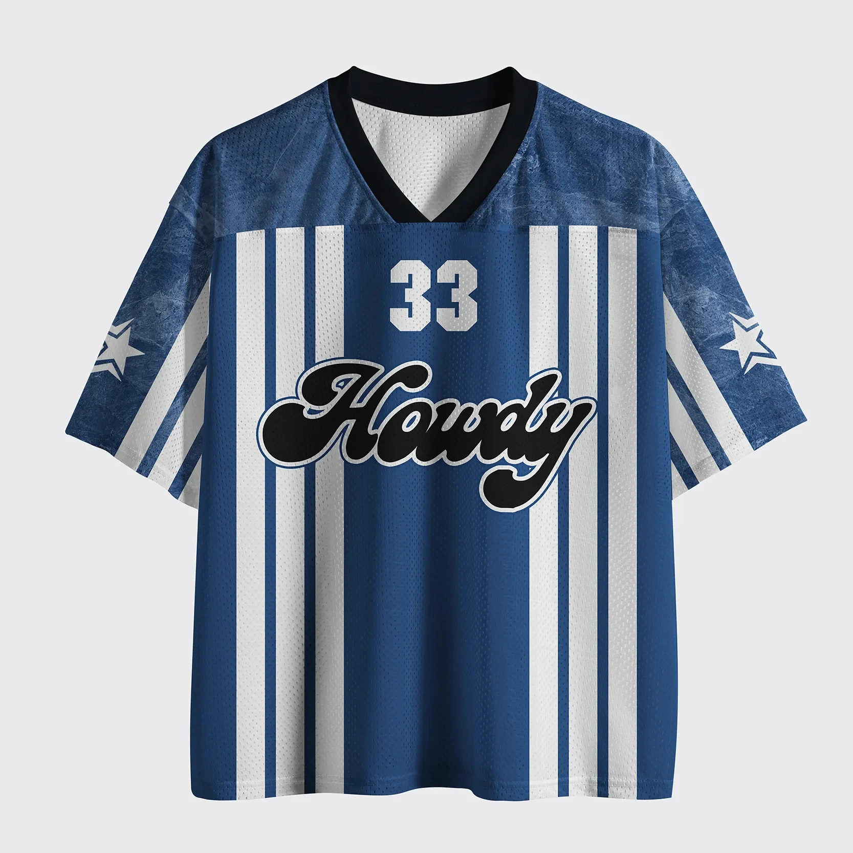 Trending Must‑have V‑Neck Mesh Sports Jersey Top Rated Western Vibe Retro Script Stripe 33 Star Print Short Sleeve Tops