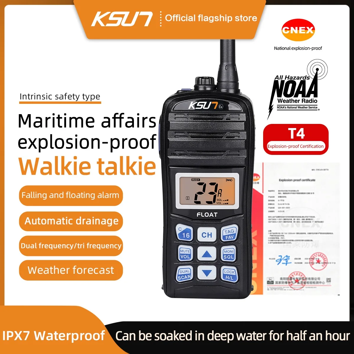 KSUT P35EX Safe Marine Radio Vhf IP67 Handheld Transceiver Water Proof Explosion-proof Walkie-talkie