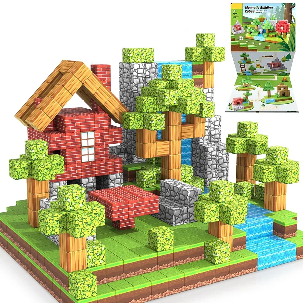 المغناطيسي بنة الألغام العالم المغناطيس مكعب مجموعة البلاط المغناطيسي للبنين بنات سن 3 + DIY بها بنفسك مكعبات الحسية الجذعية ألعاب البناء
