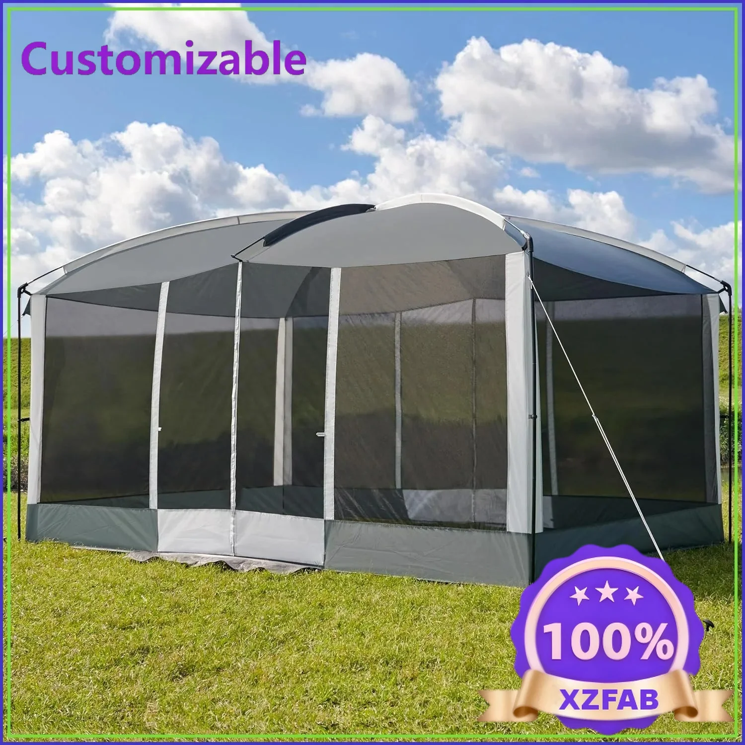 Factory Direct 2026 13x9ft Screen House Tent w/ 2 Magnetic Doors, Mesh Gazebo, Projection Screen, Camping Canopy for Patio