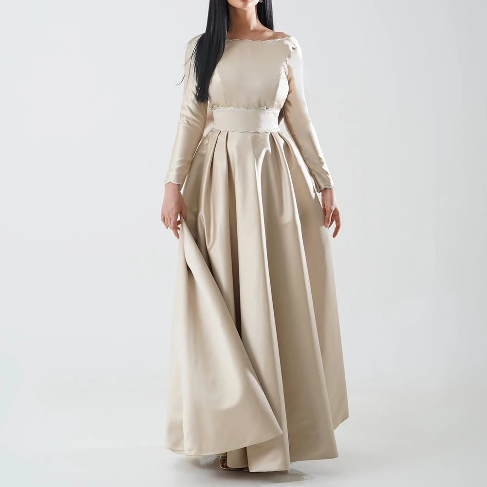 

Customized Delicate Satin Crystal 3D Bow Evening Dress High Quality Backless Open Back Long Sleeves Bespoke Occasion G