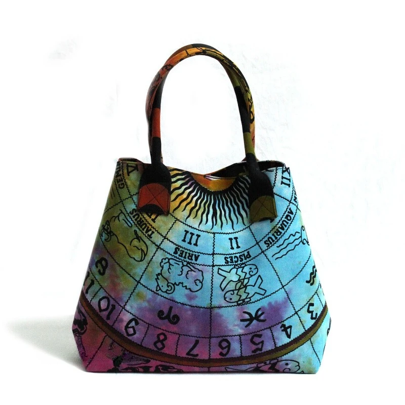 Tie Dye Zodiac Women Shopping Purse Cotton Handbag Indian Handmade Tote Bags