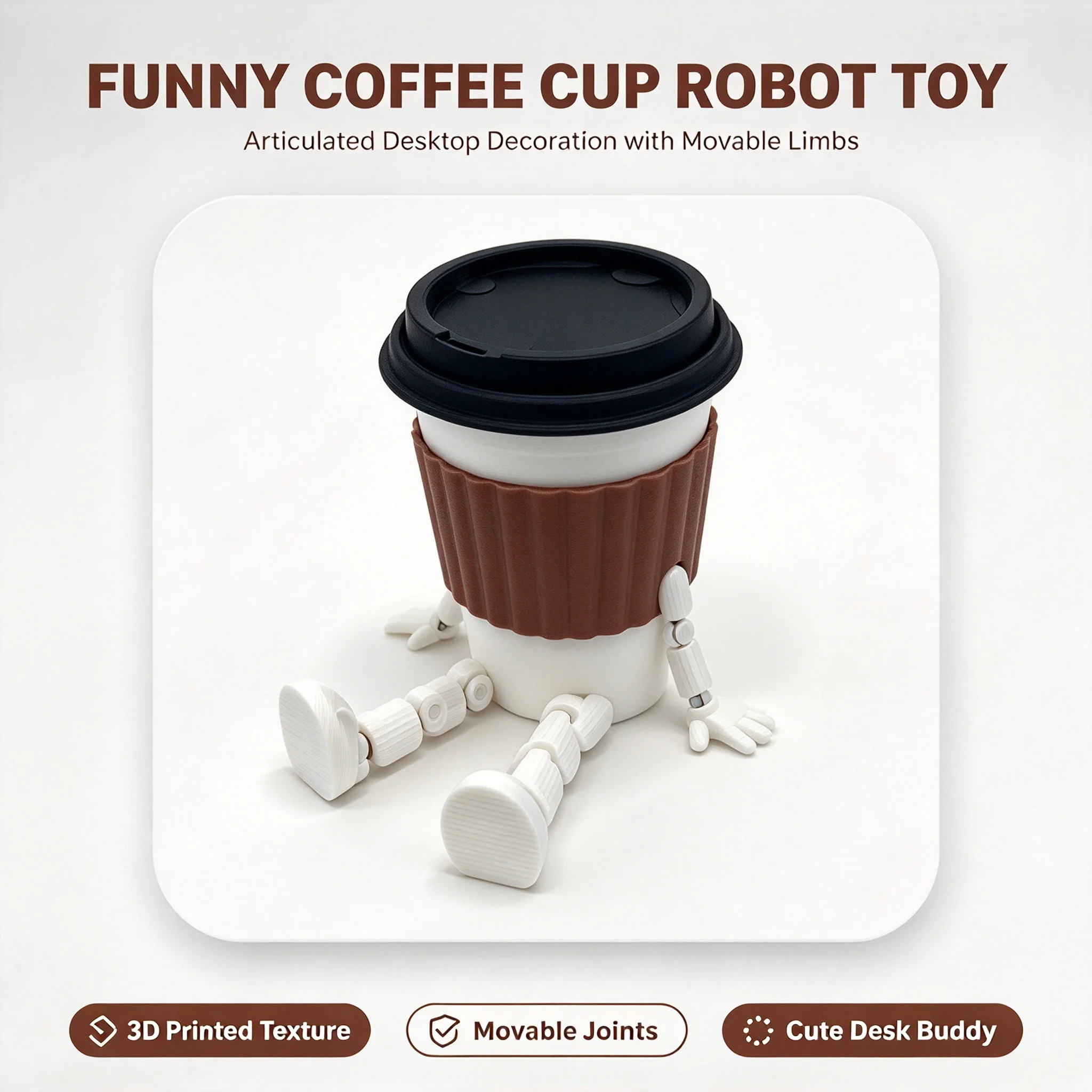 Articulated Coffee Cup and Coffee Bean Desk Decor, Fidget Toy Ornaments for Coffee Lovers, Home Office