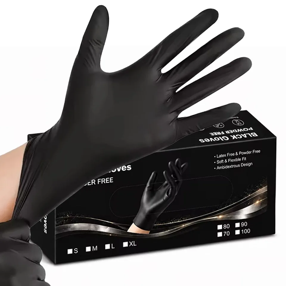100PCS/Box Black Nitrile Gloves Disposable Household Cleaning Gloves Pet Grooming Dishwashing Hair Washing Tattoo Tools