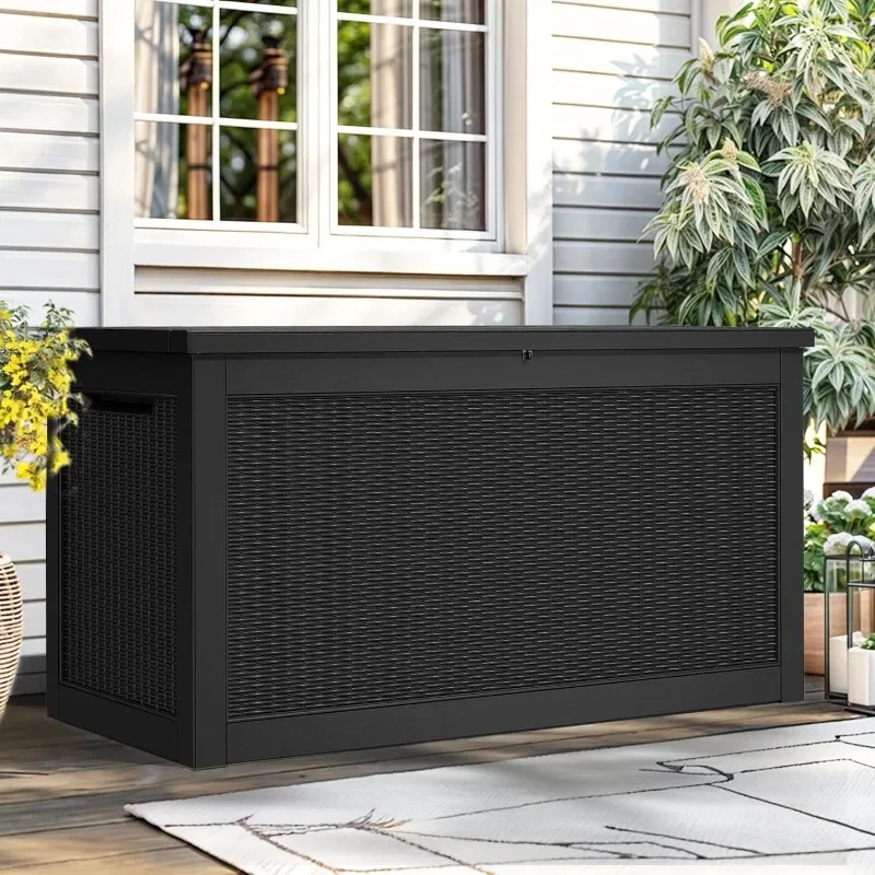 Outdoor Resin Storage Box, Rattan Storage Container for Patio Furniture, Garden Tools