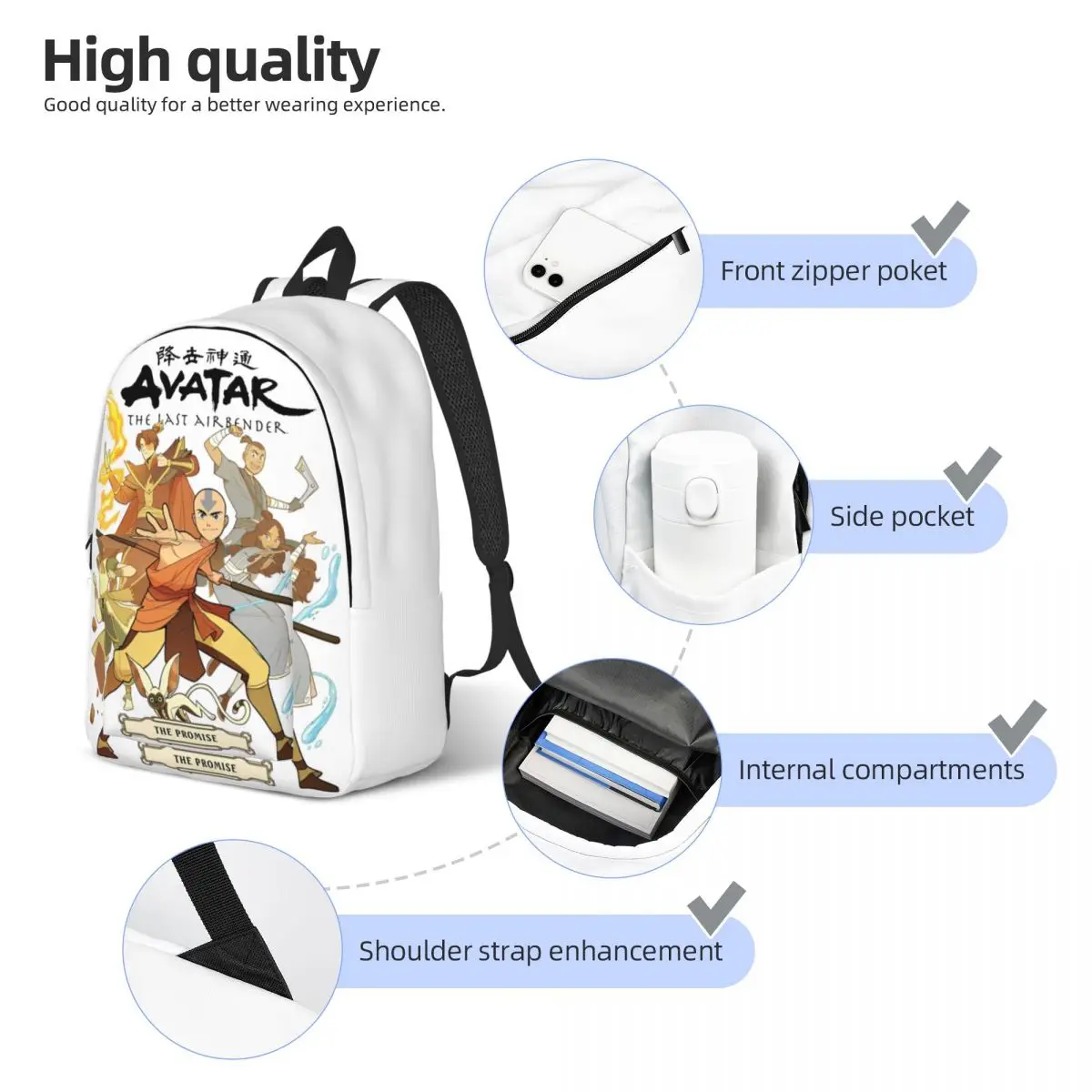 Mochila Avatar Lendária para Homens e Mulheres, High School, Work Daypack, Anime Avatar, The Last Airbender, Sacos de Lona Laptop, Durável