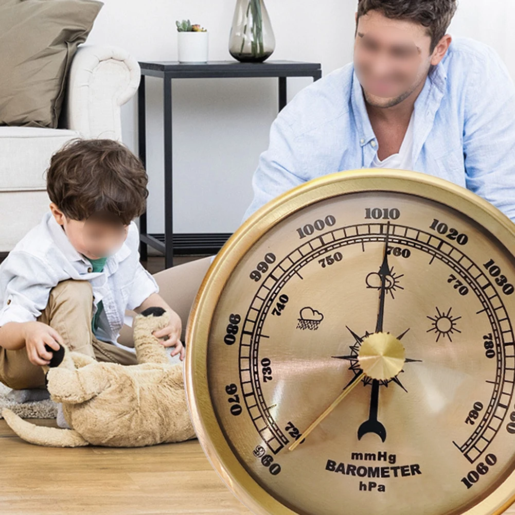 

Mechanical Barometer with Metal Frame for Household Display Featuring Pressure Gauge to Provide Weather Forecasting