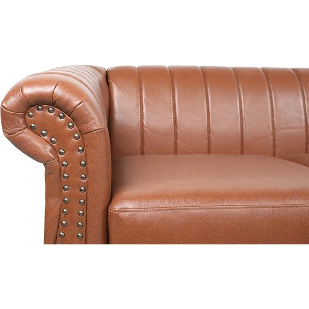 3 Seater Sofa Couch Faux Leather Fabric Home Seating Couch Sofa for Home Furniture ,Office(Brown)