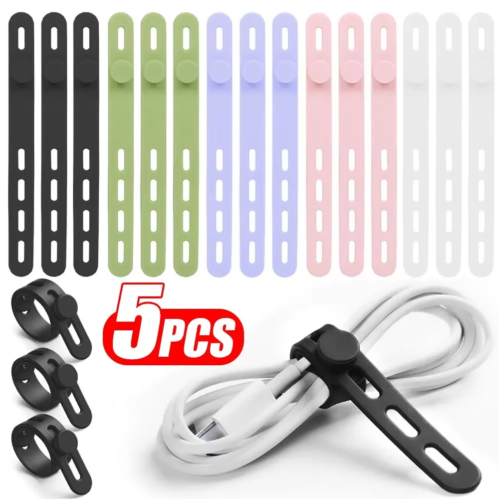 Cable Organiser Reusable Silicone Cable Ties Desk Winder Wire Management Clips for Earphone USB Cord Mouse Home Office Travel