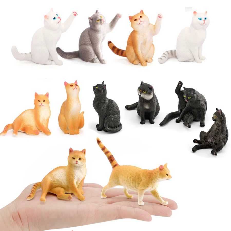 Realistic Plastic Cat Kitty Different Poses Figure Mini Cats Pet Model Figurines Cake Topper Kitten Toy Christmas Birthday Gift