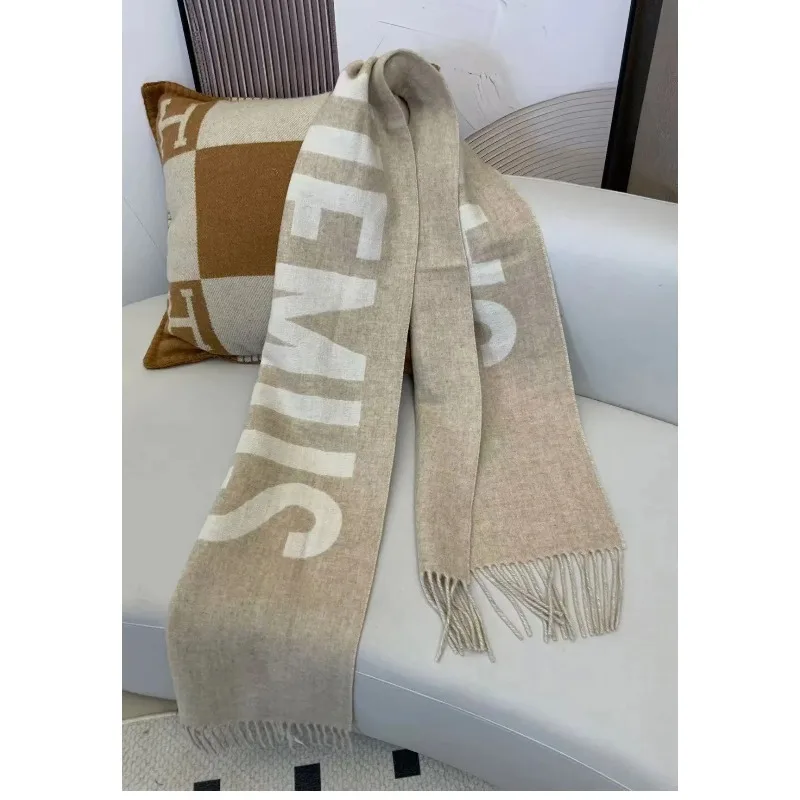 2025 Sjaal 100% wol voor dames, luxe merk, dik en warm, met letters, hoge kwaliteit, modieus, kasjmier, Y2K, winter