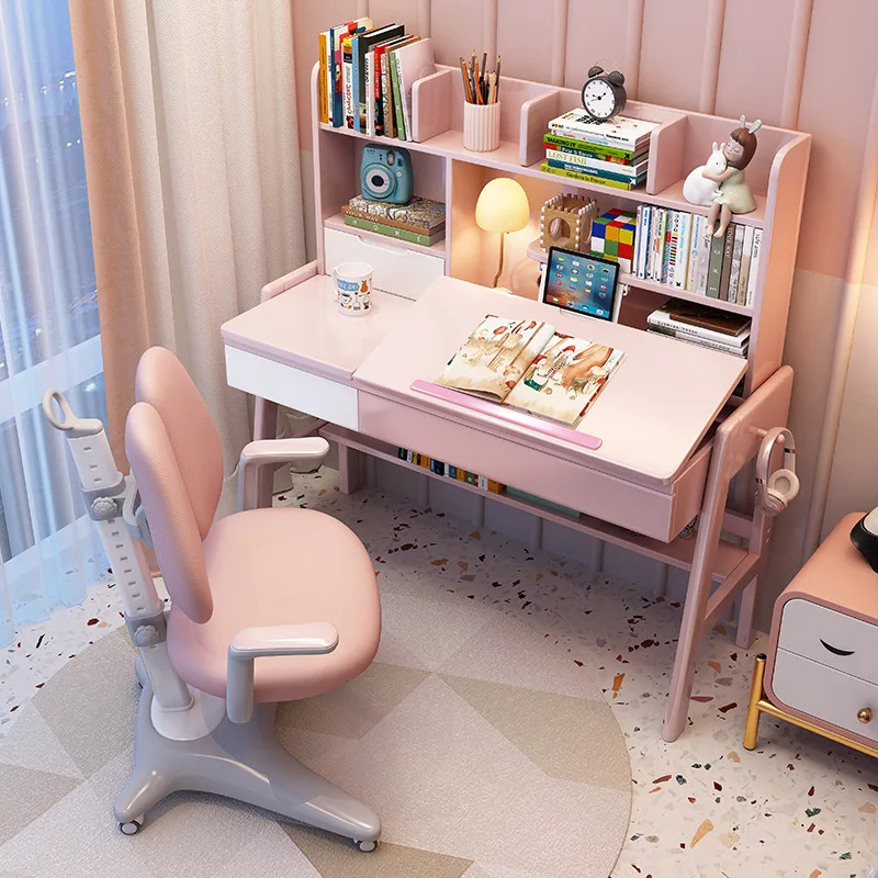 طقم طاولة دراسة وكرسي للأطفال، قابل للرفع، مكتب من الخشب الصلب #1