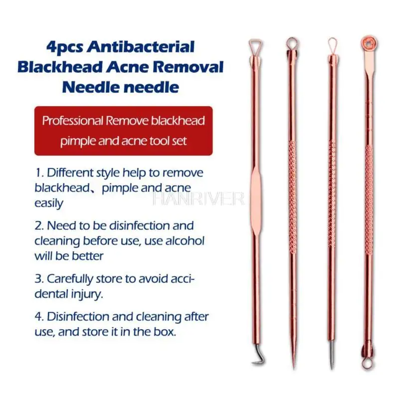 Ago per la rimozione dell'acne in oro rosa da brufoli dell'acne Brufolo Comedone Estrattore per l'acne Trattamento dell'ago per l'acne 4 pezzi
