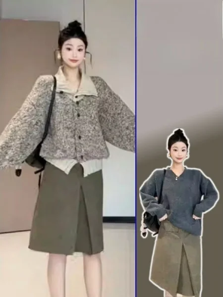 

Весенне-осенняя юбка миди А-силуэта в стиле ретро с поясом и узором в клетку для женщин больших размеров