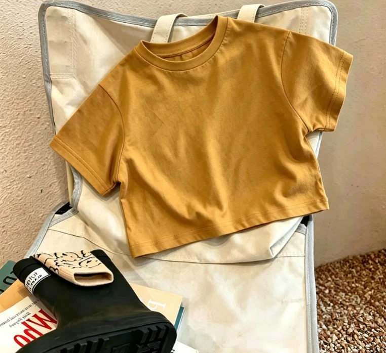 Baby Toddler Solid Color Short Sleeve Crew Neck T-Shirt Kid Simple Daily Casual Tops Infant Popular Clothing Children Pullover
