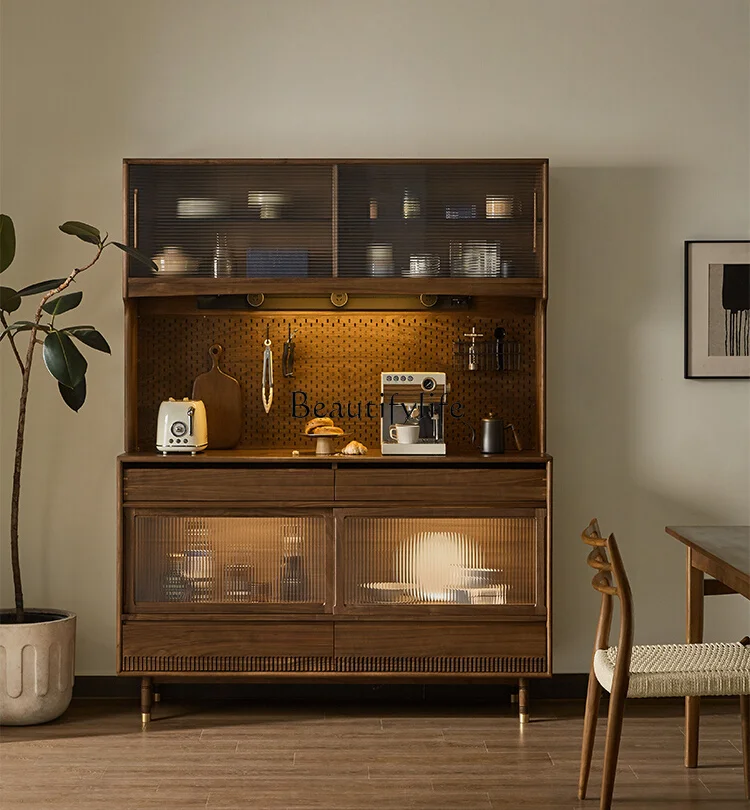 Nordic Solid Wood Sideboard Black Walnut Multi-Function Wall Storage Cabinet