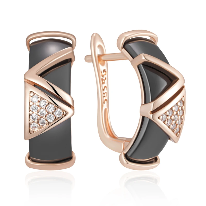 Kinel Hot Black Ceramics Drop Earrings For Women 585 Rose Gold Color Natural Zircon Accessories High Quality Daily Fine Jewelry