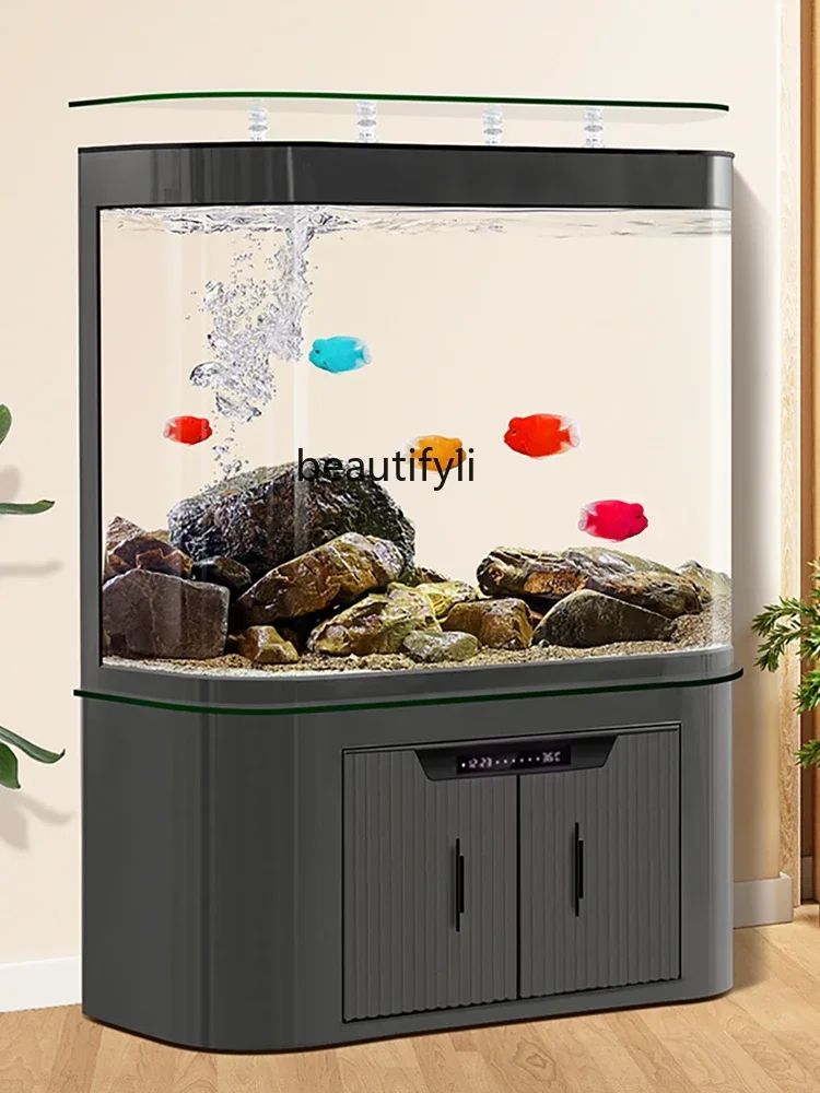 Fish Tank Aquarium Modern Light Luxury Bottom Filter Living Room Lazy Ecological Change Water Fish Globe with Base Cabinet