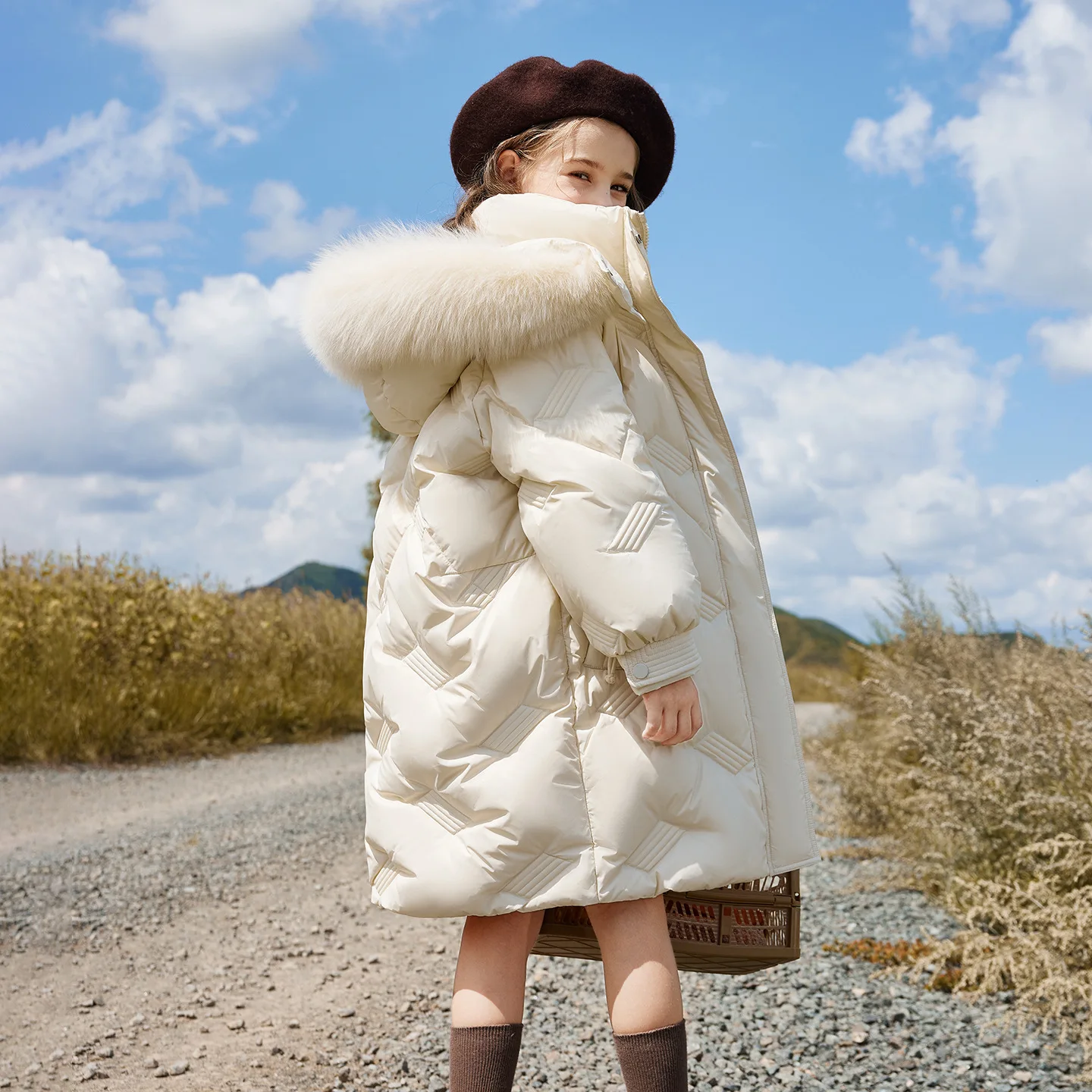 Winter Kids Girls White Duck Down Jacket Faux Fur Hooded Thicken Warm Toddler Girl Outerwear Coat Solid Puffer Jackets For Teens