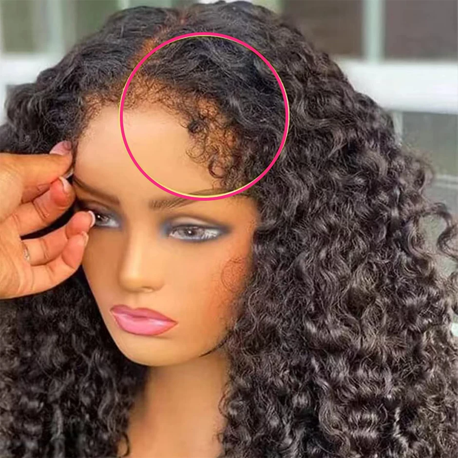 Kinky Curly Lace Frontal Wig, Perucas de Borda Fina Brasileira, Cabelo Encaracolado Do Bebê, Linha Fina Mais Natural, 4x4, 4x4