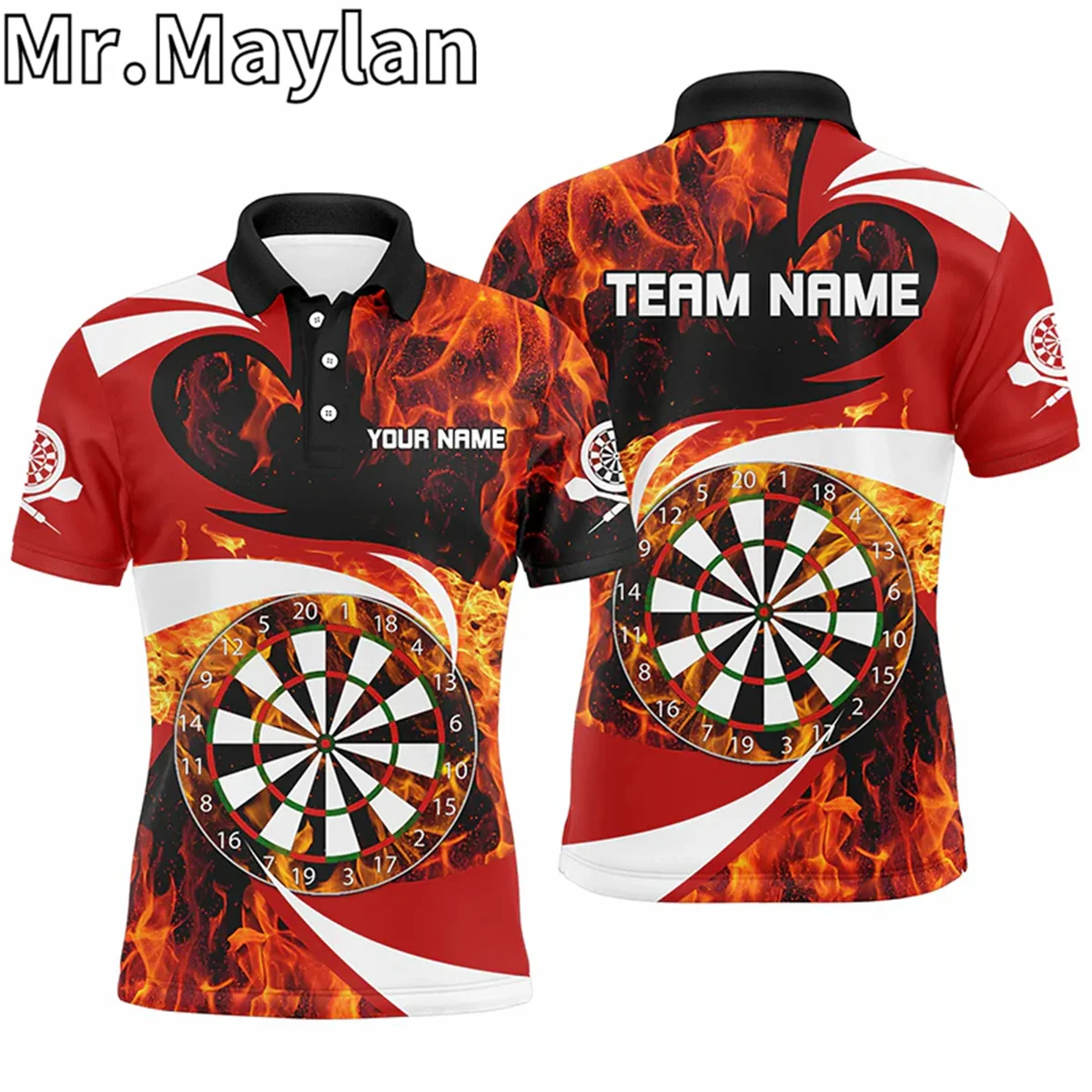 Funny 3D Dartboard Red Storm Thunder Custom Darts Polo Shirts For Men Team League Darts Team Jerseys Gifts For Darts Lovers Tops