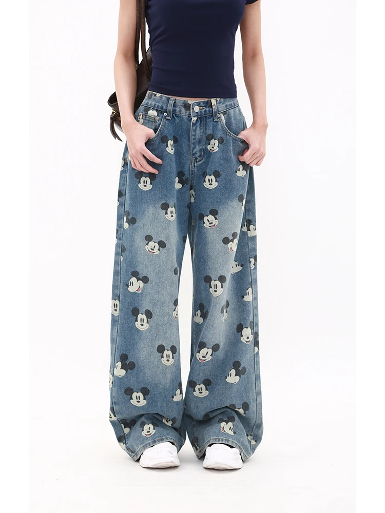 Jeans de Pierna Recta Hoados con Cintura Alta para Mujer, Estilo Nuevo de Verano, Plones Vaqueros con Estampado de Mi...