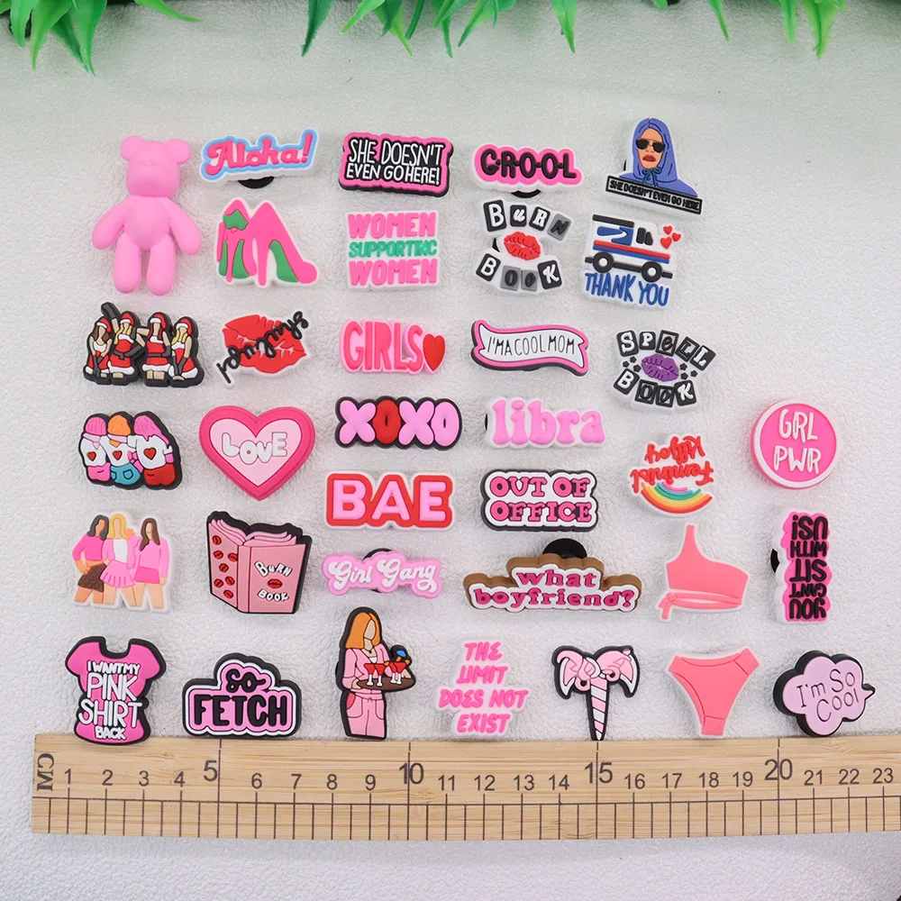 1Pcs Pink Girls Bear Burn Book Women PVC Sandals Shoe Charms Decorations Adult Ornaments Clog DIY Wristbands X-Mas Gift