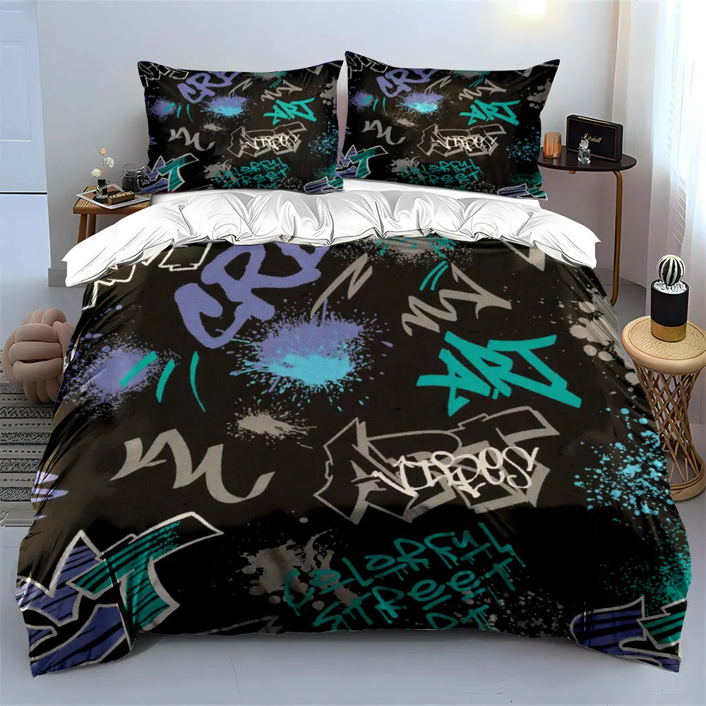 

"Graffiti Style Bedding Set Decor" Bedding Set with 1 Duvet Cover 2 Pillowcases Single Double King Queen, Gift
