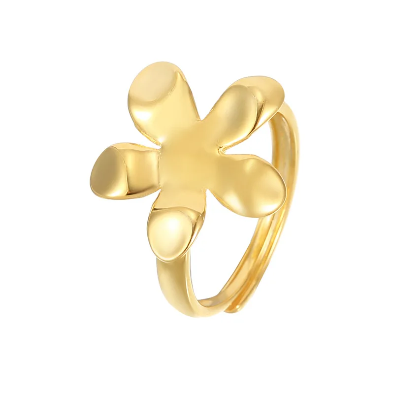 

French retro glossy flower ring female ins cold wind minimalist large petal ring