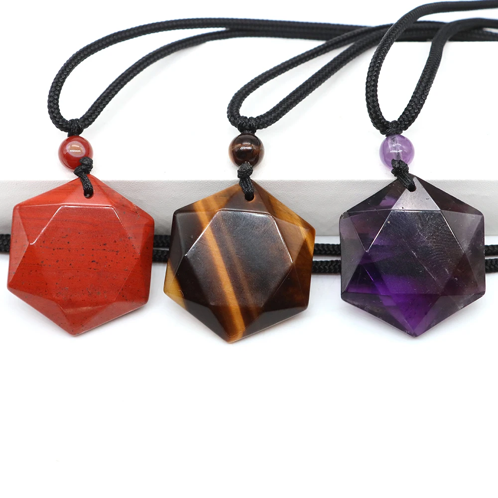 Fashion Hexagram Star Pendant Necklace Natural Stone Healing Ameheyst Gemstone Black Obsidian Lucky Love Crystal Jewelry Gifts